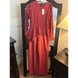 NEW Jumpsuit Lace Long Sleeve Wide Leg Pants Ruffled M